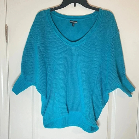 Express Turquoise Short Sleeve Chunky Sweater - Size M - Picture 1 of 7